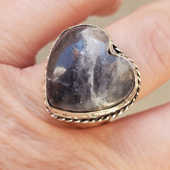 New Heart Shaped Iolite in Sunstone 925 Silver Ring. - Picture 1 of 15